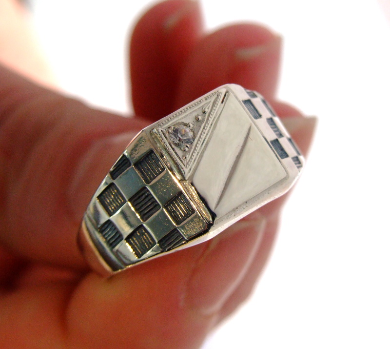 Srebrny sygnet nowy męski szachownica,0,925 - 7410064267 - oficjalne