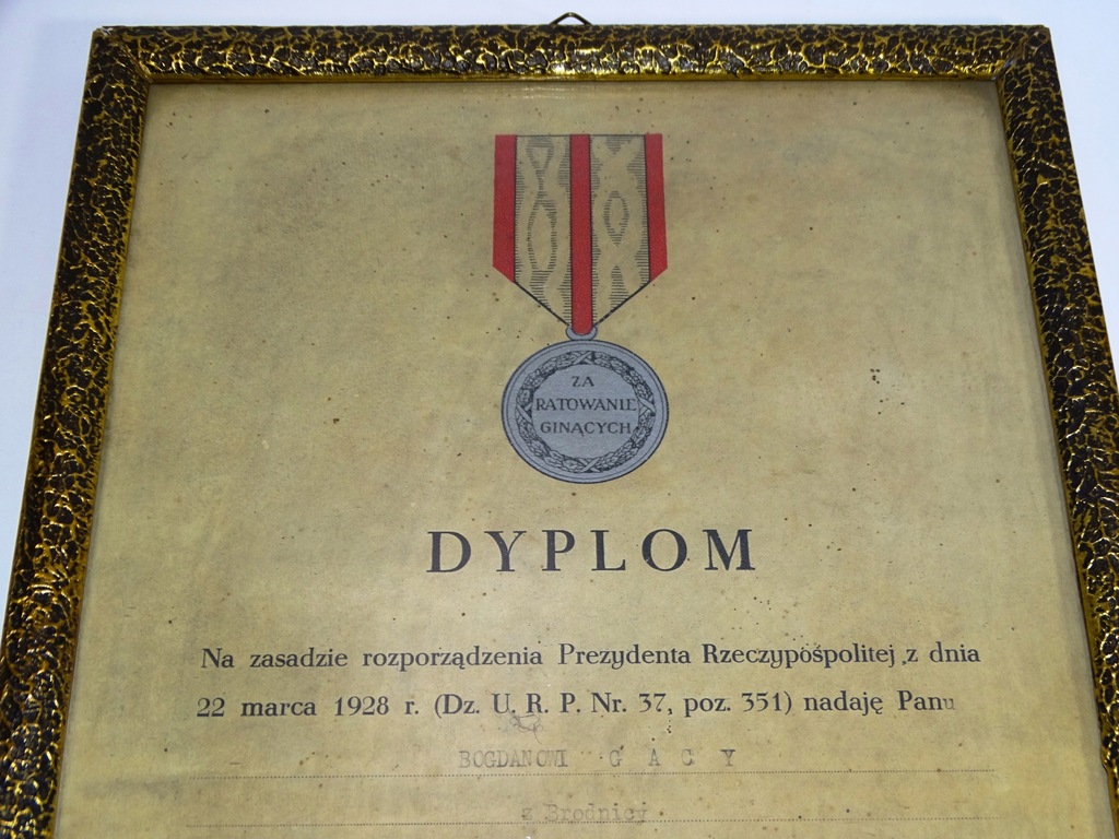 Dyplom nadanie Medalu Za Ratowanie Ginących 1938 podpis Sławoj Składkowski