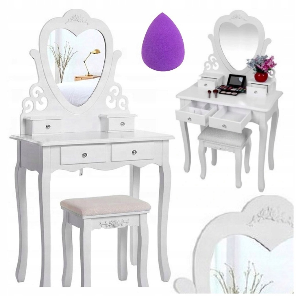 TOALETKA KOSMETYCZNA Z LUSTREM TL03 TABORET + GRATIS