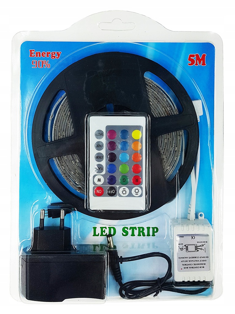 TAŚMA 5M LED SMD WODOODPORNA RGB ZESTAW Z PILOTEM - 7762163159