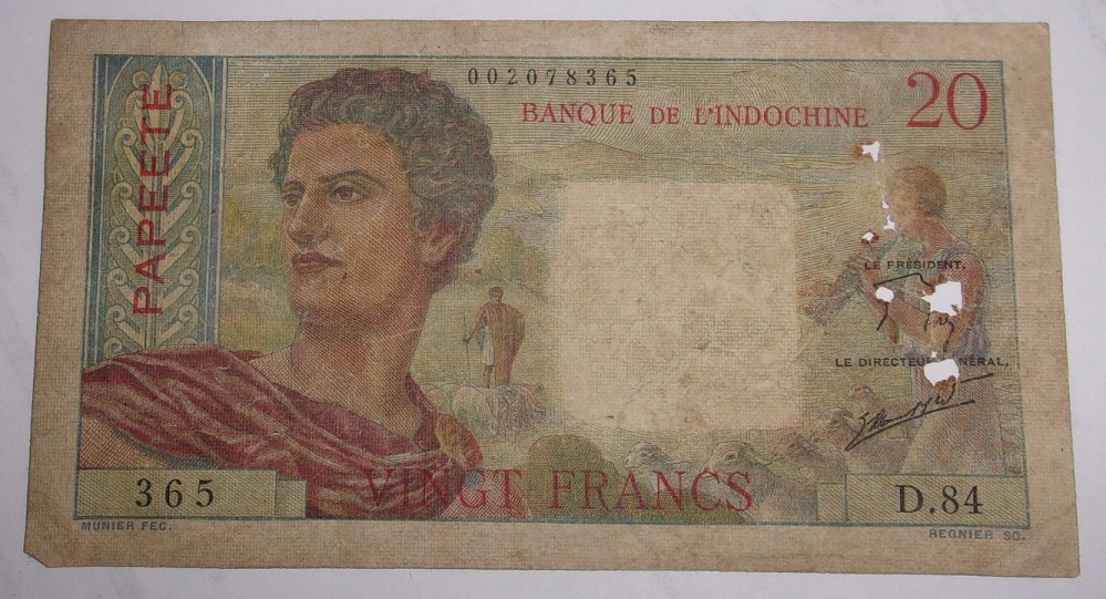 20 franków - francuskie terytoria zamorskie - Banque de L'Indochine banknot