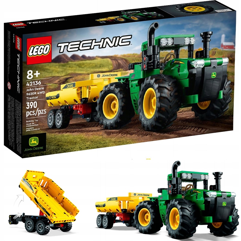 LEGO Technic Traktor John Deere 9620R 4WD zielony ciągnik z przyczep