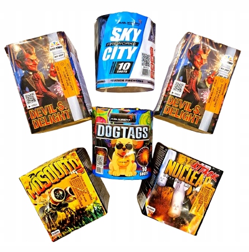 Gotowy ZESTAW 6 Baterii Fajerwerków Na Sylwestrową Noc 84 strz 20 mm