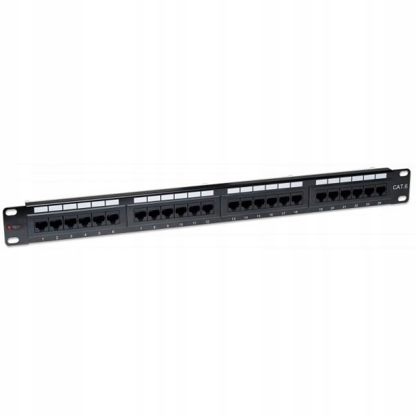 TECHLY Patch panel 1U UTP 24xR J45 Cat.6, czarny