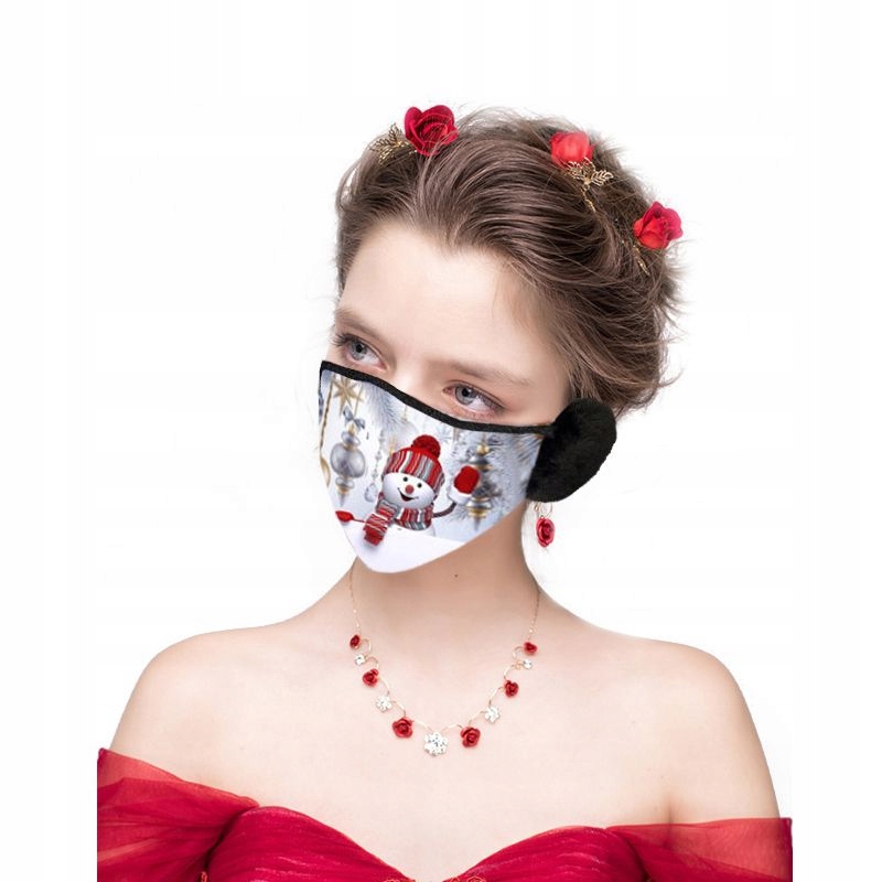 Świąteczna maska / maseczka na twarz z nausznikami