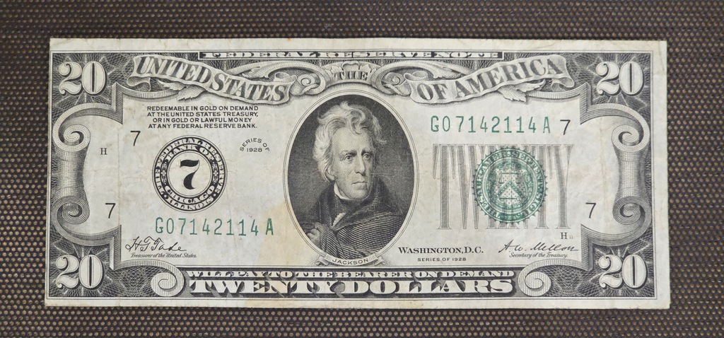 20 dolarów 1928 Chicago NUMERIC 7 Bardzo RZADKI