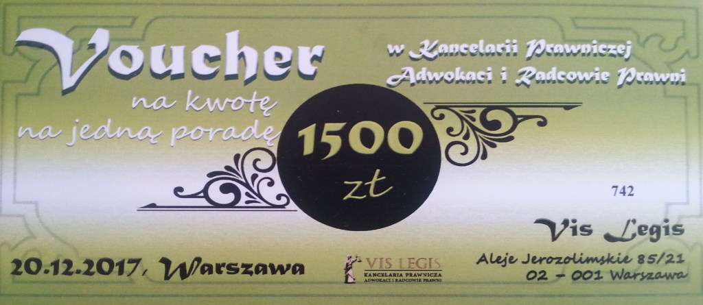 VOUCHER NA PORADĘ PRAWNĄ O WARTOŚCI 1500 ZŁOTYCH