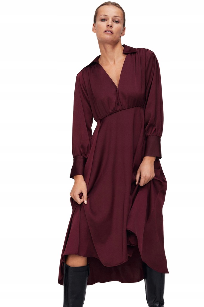 ZARA BORDOWA SUKIENKA MIDI NY5 XXC__XL