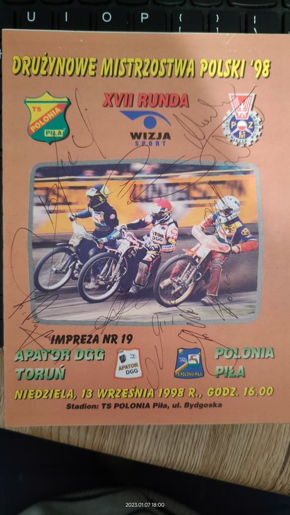 Żużel DMP'98 Apator Toruń - Polonia Piła autografy