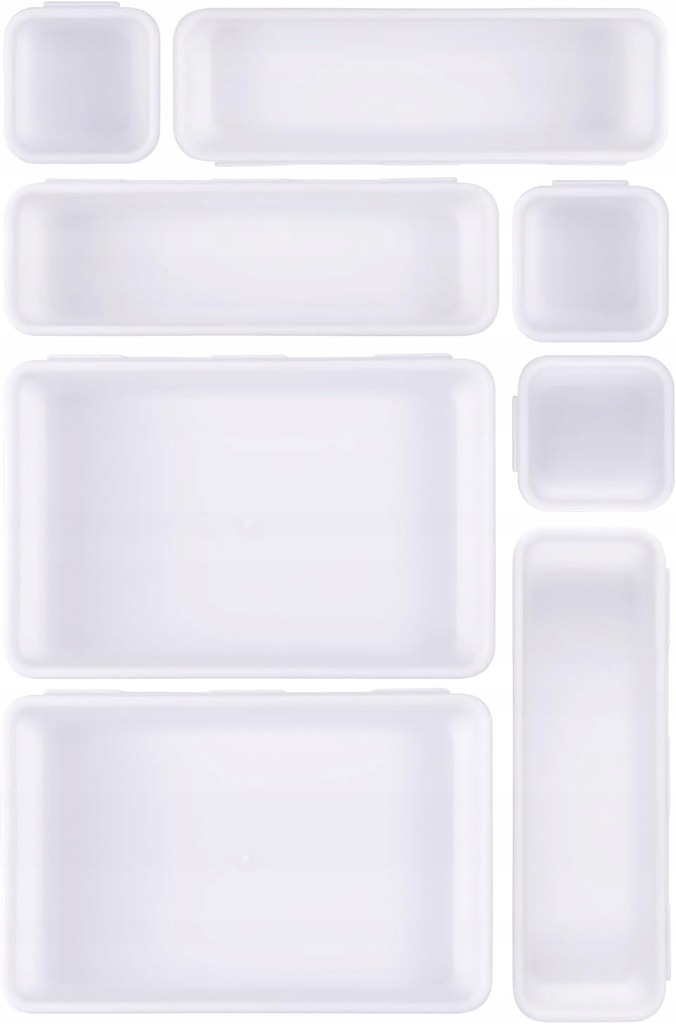 Pudełka organizery wkłady do szuflad 8-częściowe plastikowe różne rozmiary