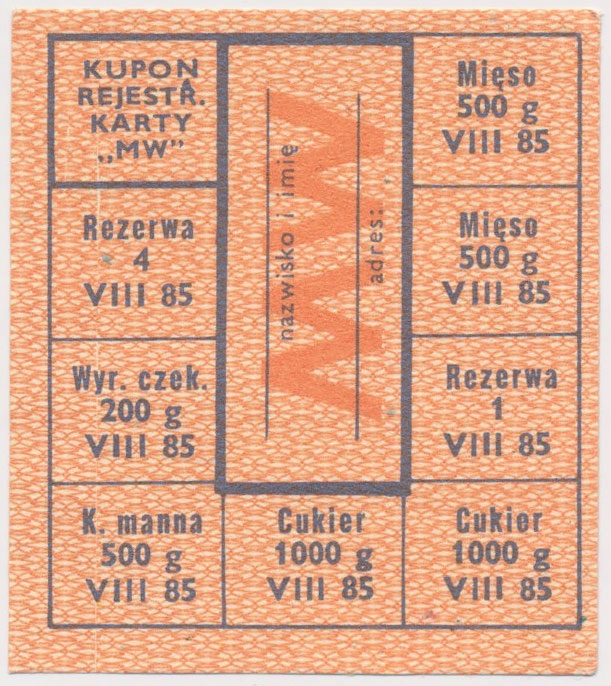 7477. Kartka żywnościowa, MW - 1985 sierpień
