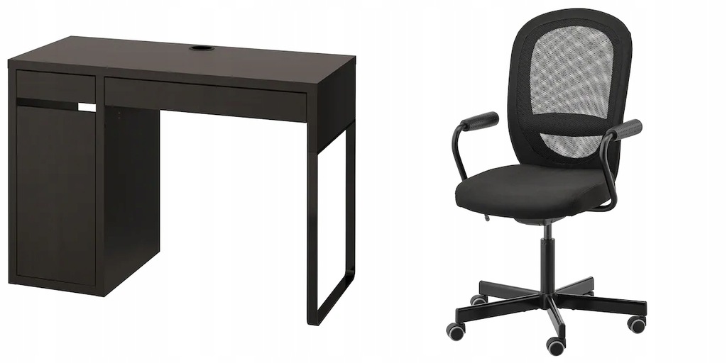 IKEA MICKE biurko + FLINTAN Czarne Krzesło biurowe