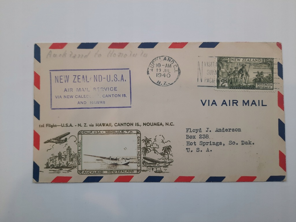 Poczta Lotnicza Hawaii Auckland Honolulu 1940