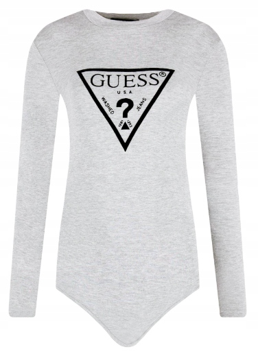 GUESS szare body damskie półgolf długi rękaw bawełna duże czarne logo XS