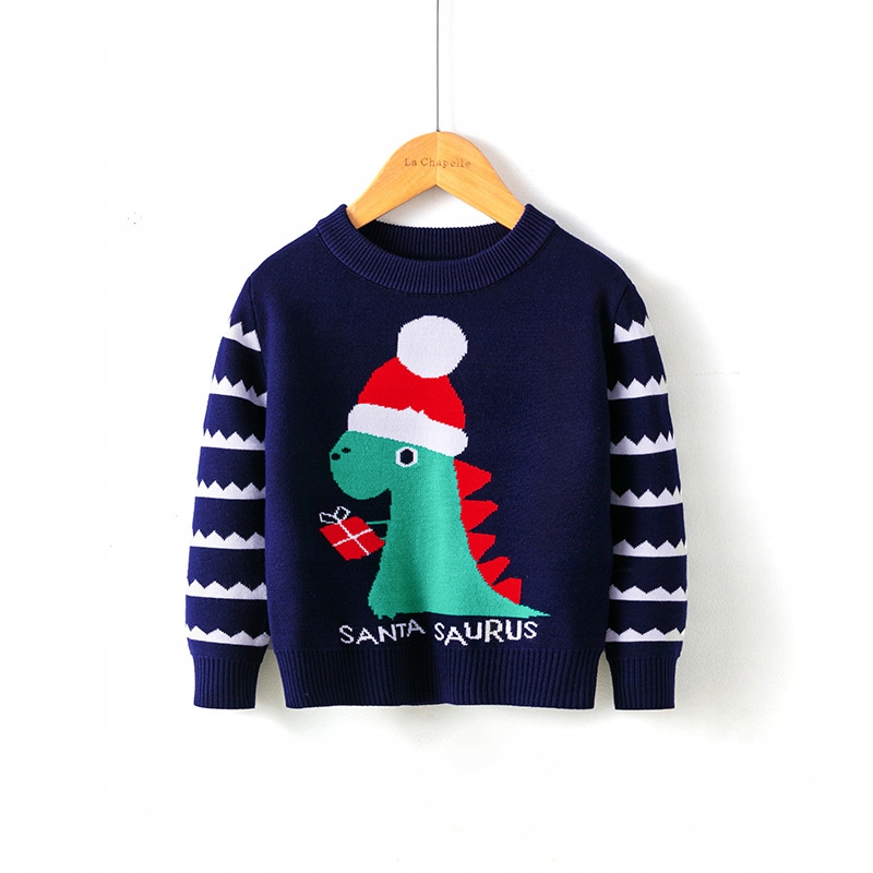 Świąteczny uroczy sweter z dinozaurem dzieci 3Z5