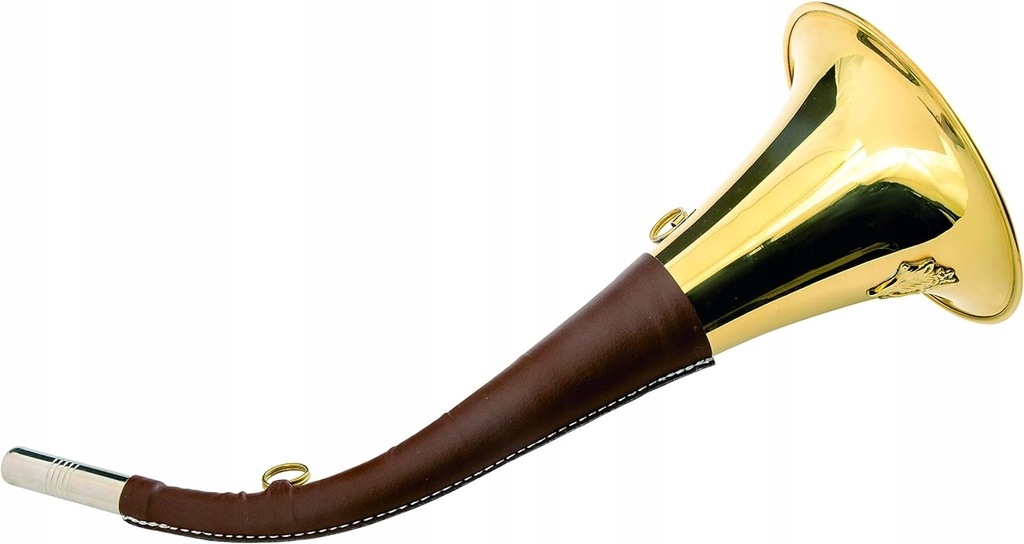 Zestaw rogów myśliwskich 40cm + 12cm mosiądz złocony z uchwytem