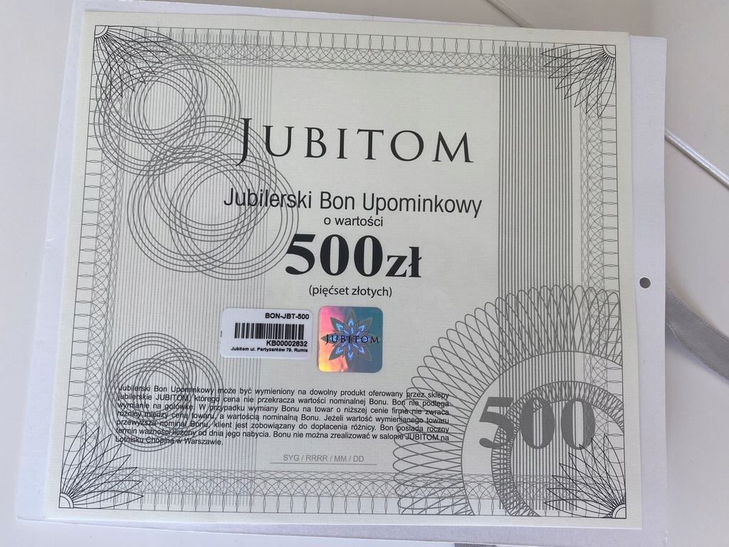 Jubitom Voucher 500zl, podarunkowy, bon