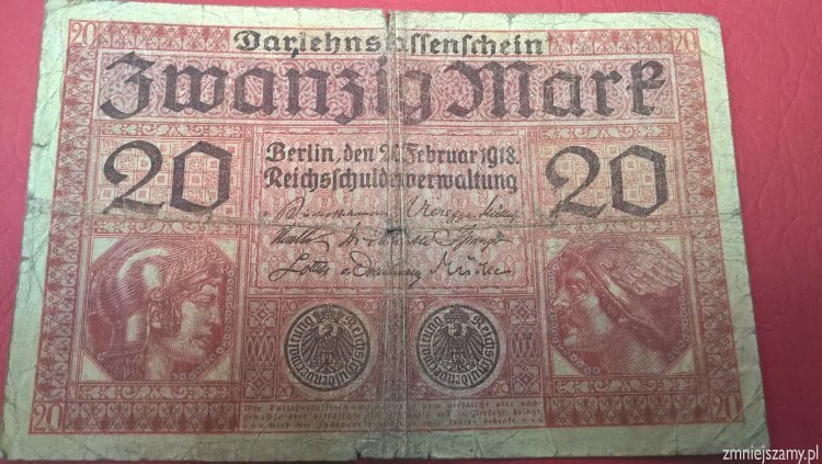 Niemcy - Oryginalne 20 marek z 1918 roku seria L