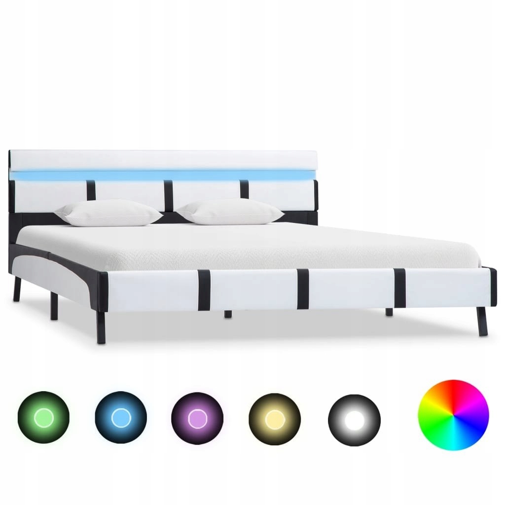 Rama łóżka z LED, biała, sztuczna skóra, 120 x 200