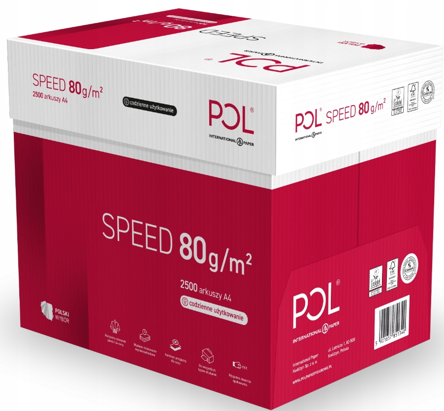 Papier biurowy PolSpeed format A4 80g 2500 arkuszy 5 ryz