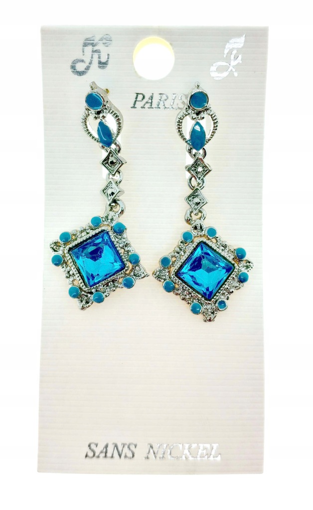 Kolczyki długie turkusowe kryształki dł. 5cm metal akryl Fashion Jewelry