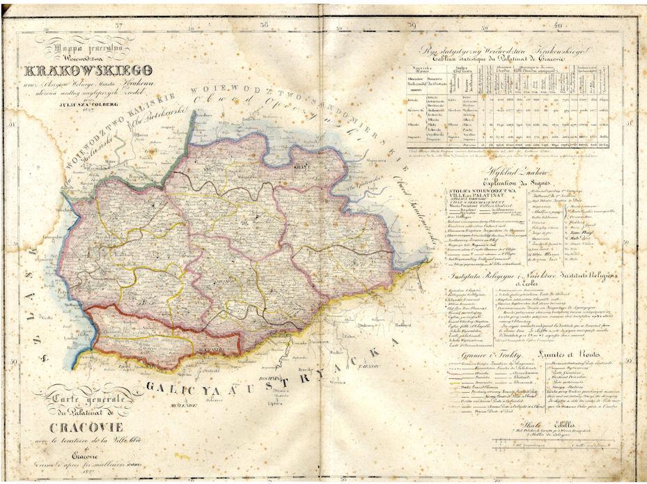 Mapa województwa krakowskiego z 1827 roku /JPEG/