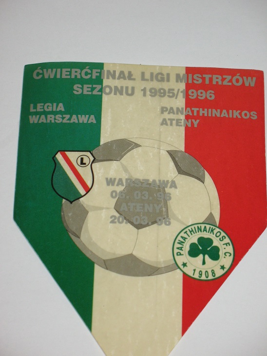 LEGIA-PANATHINAIKOS LIGA MISTRZÓW 1995/96 naklejka