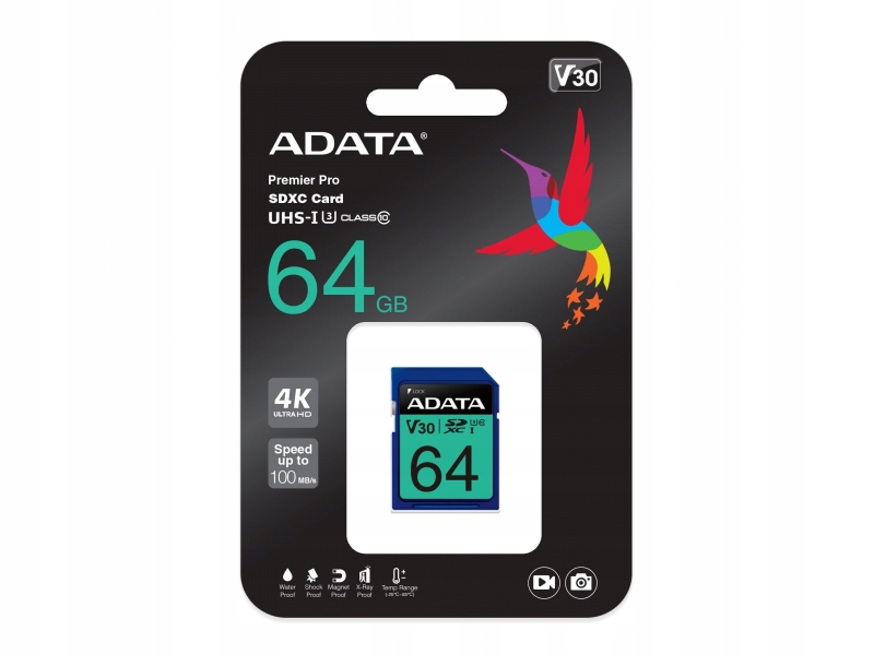 Karta SD SecureDigital 64GB ADATASDXC UHS-1 100MBs