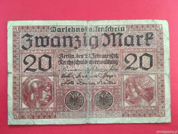 Niemcy - Oryginalne 20 marek z 1918 roku seria O