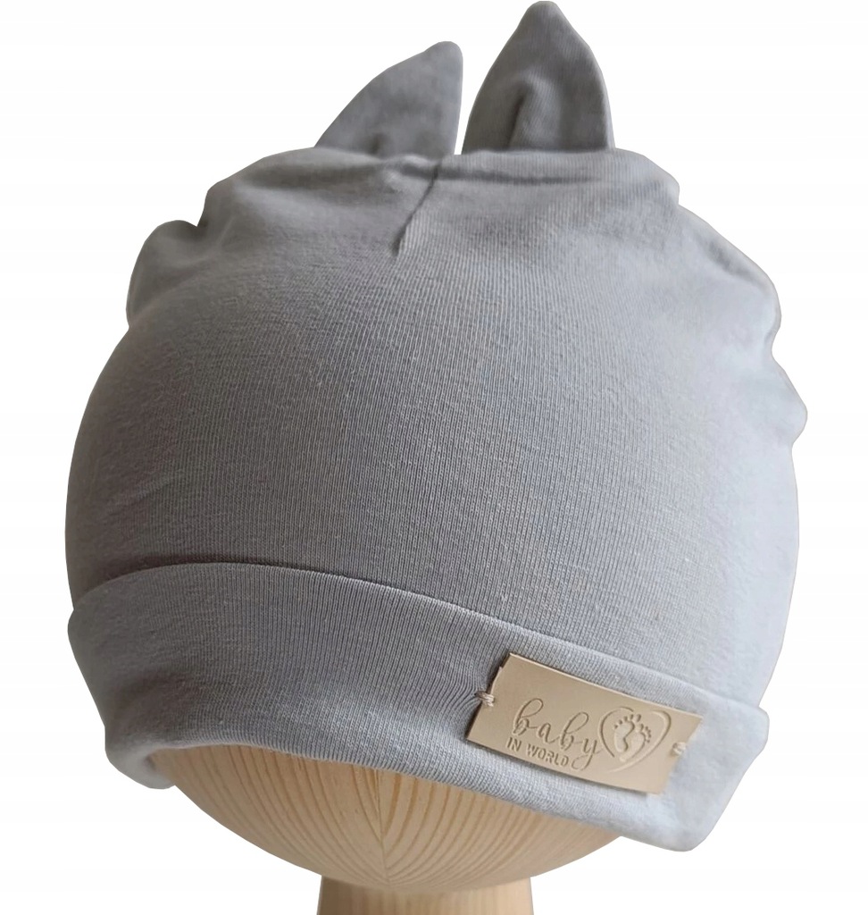 Baby In World Czapka Niemowlęca z Uszami Przewiewna Jersey Grey Szara 0-3mc