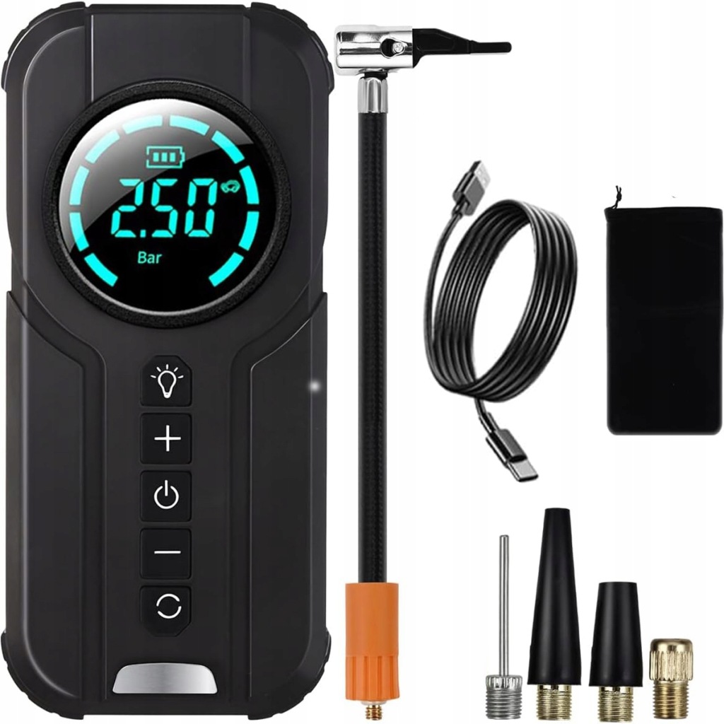 BEZPRZEWODOWA POMPKA ELEKTRYCZNA KOMPRESOR SAMOCHODOWY 12V LED LCD