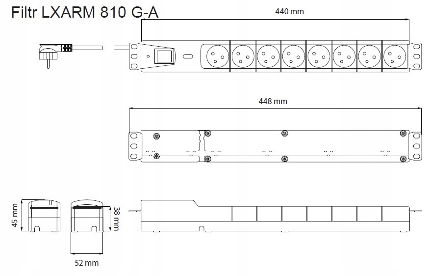 Listwa przeciwprzepięciowa LXARM 810, 3L, PDU,