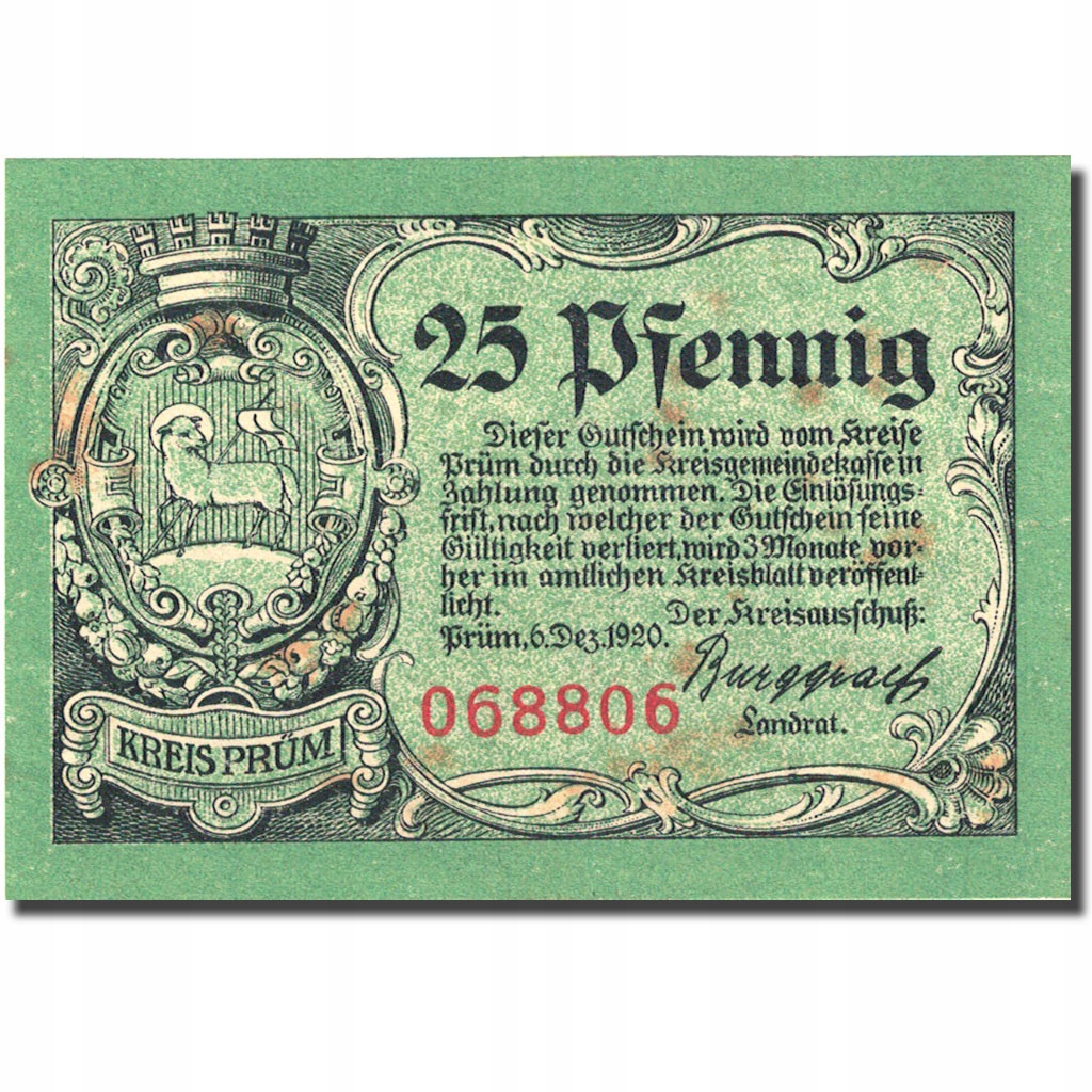 Banknot, Niemcy, Schönecken, 25 Pfennig, château,