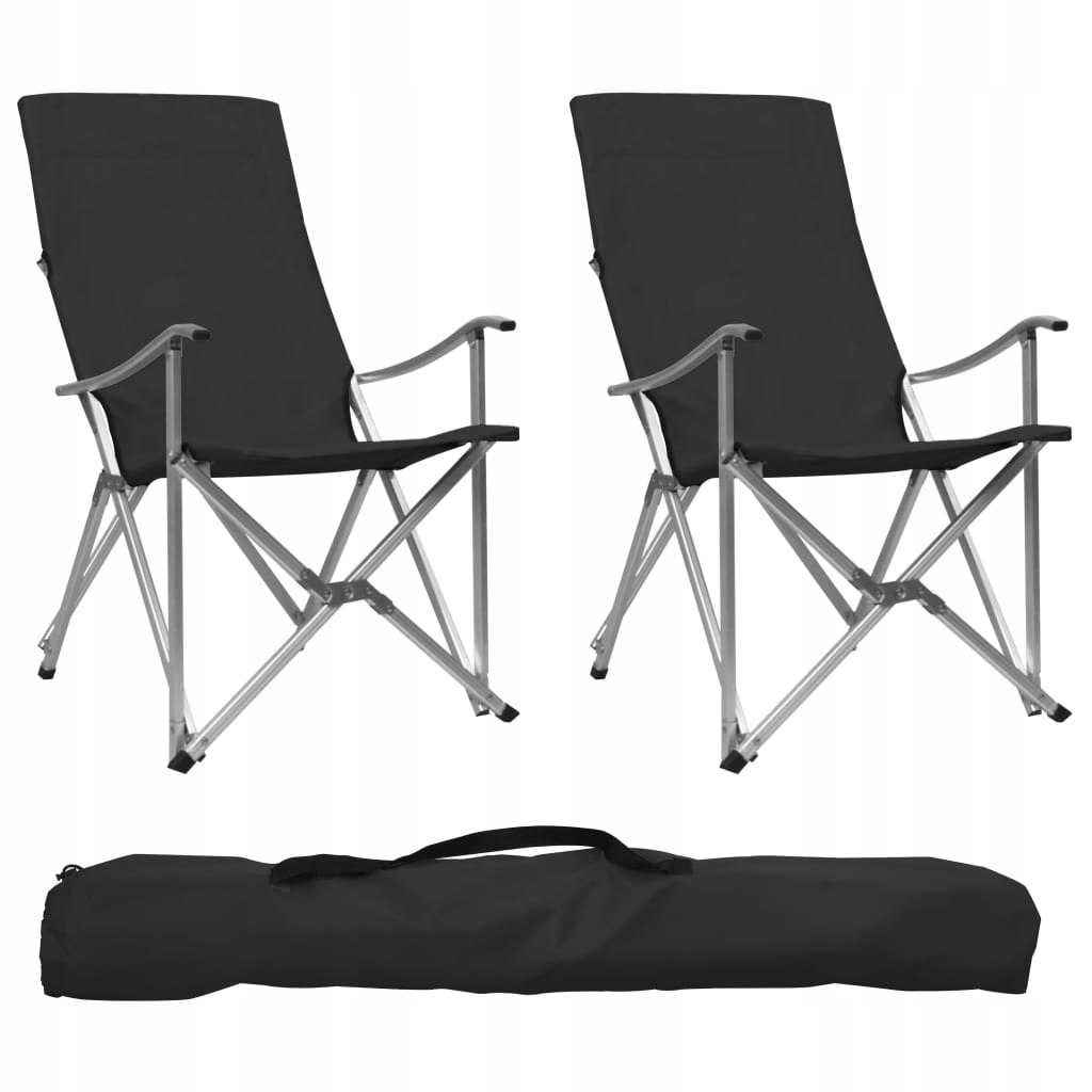 Składane krzesła turystyczne, 2 szt., czarne