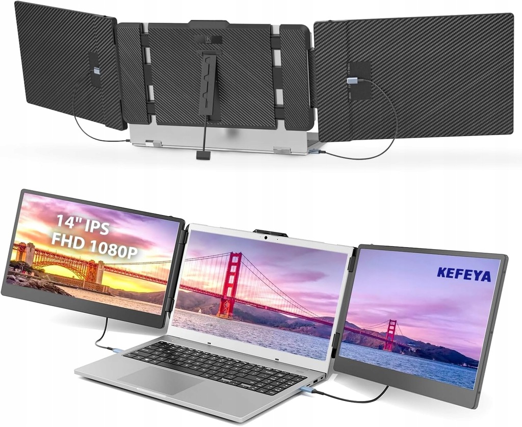 Potrójny przenośny monitor KEFEYA S 2 do laptopa 14 cali HDMI/USB-C ekran