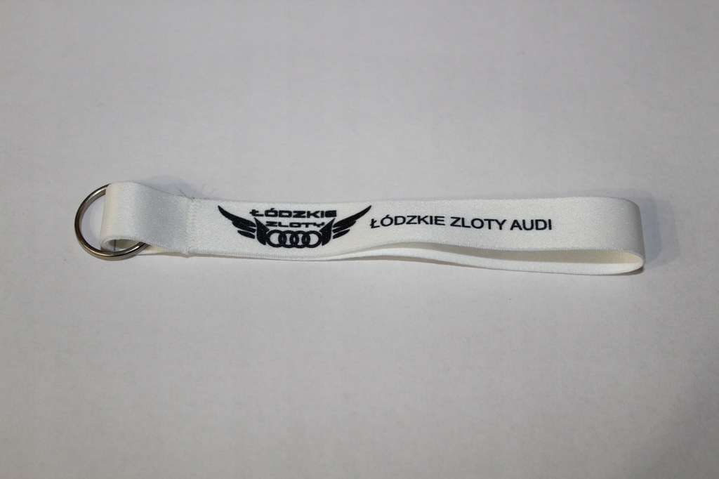 Mini Smycz do Kluczy biała "Łódzkie Zloty Audi" - nadruk jednostronny