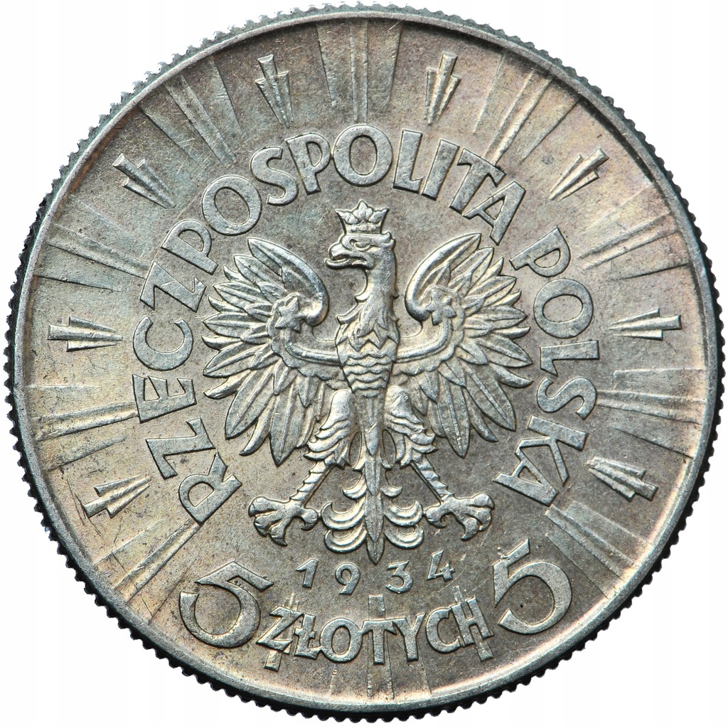 II Rzeczpospolit, 5 złotych 1934, Warszawa, J. Piłsudski, st. 2+, PIĘKNE