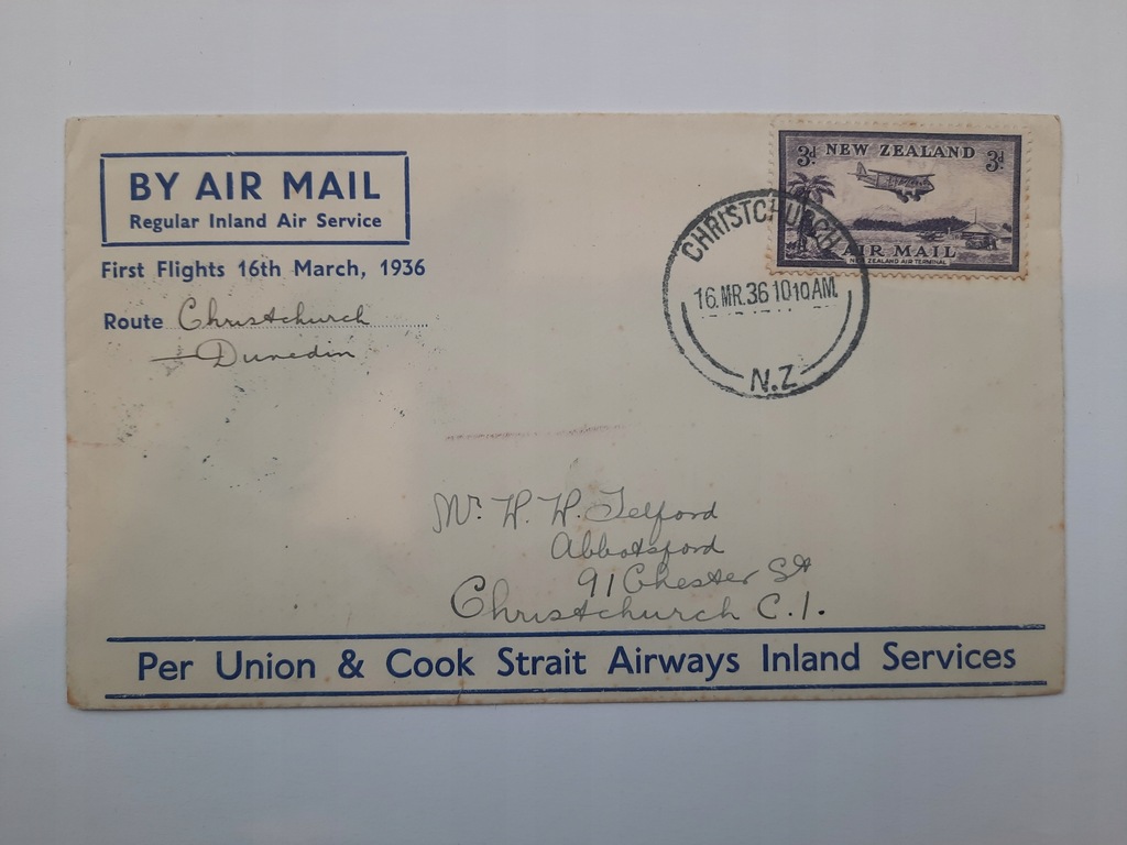 Poczta Lotnicza Christchurch Dunedin 1936