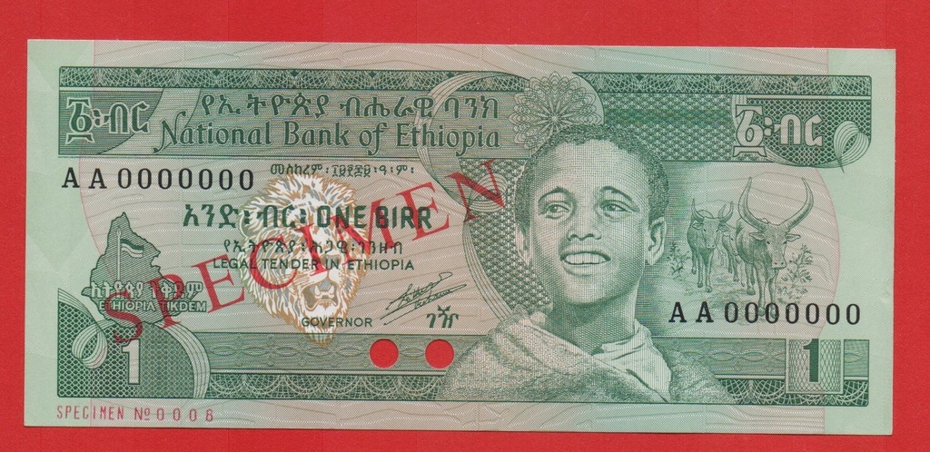 WZÓR Etiopia 1 Birr 1991-1995 rok seria AA stan 1 UNC