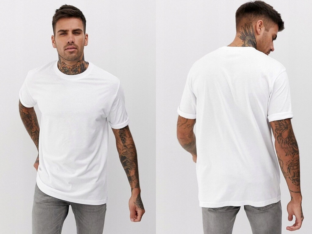 Bershka Biały T-shirt Męski Loose Fit L