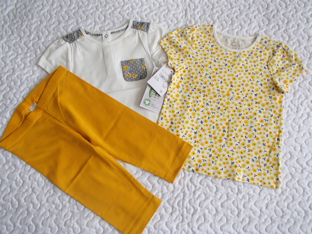 C&A 2 bluzki legginsy żółte kwiat nowe roz 98
