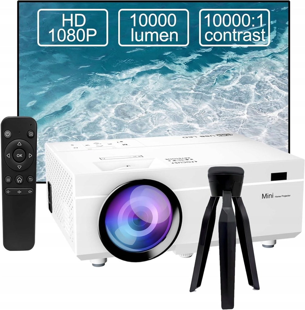 Projektor LCD Ysametp Projektor Mini Full HD 1080p 4K Kino Domowe LED biały