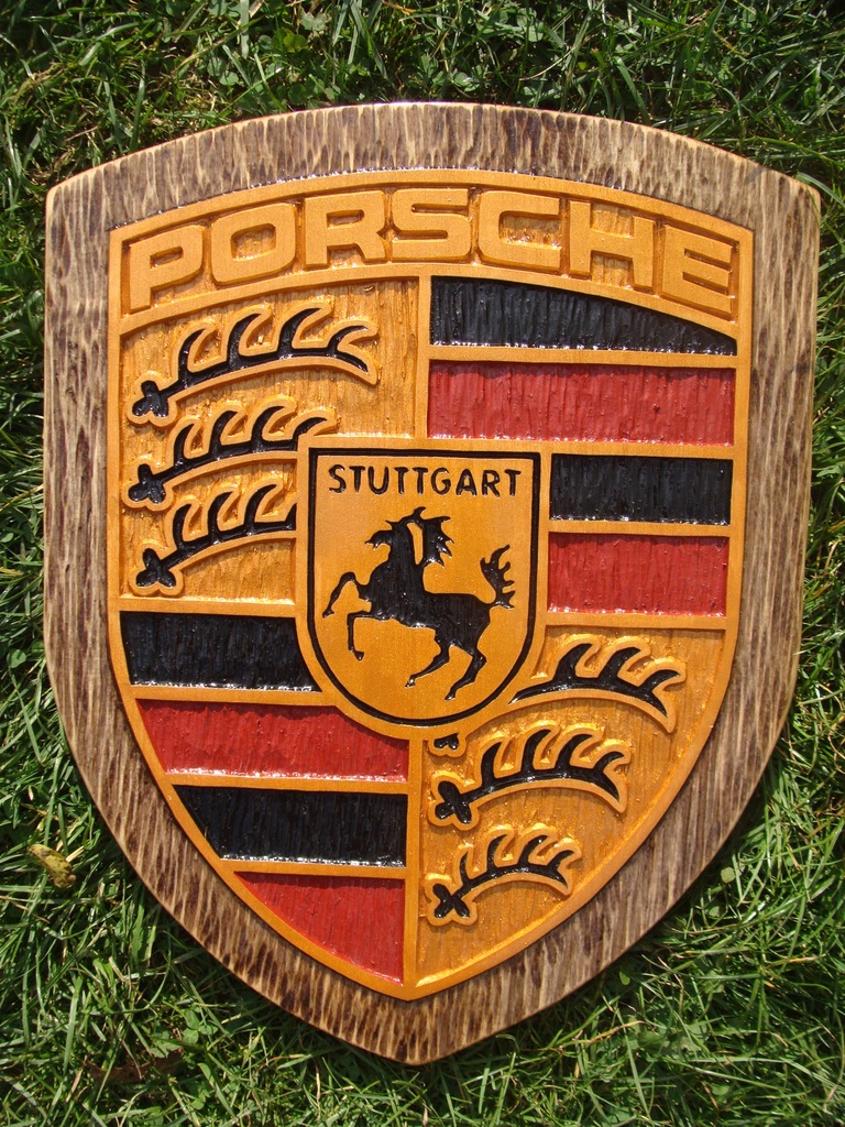 Logo Porsche Ręcznie rzeźbione drewno. UNIKAT!