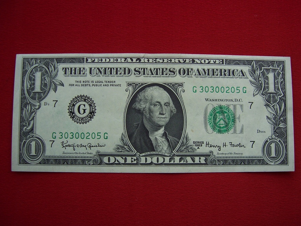 Banknot USA 1 ONE Dollar 1963 A Federal Note