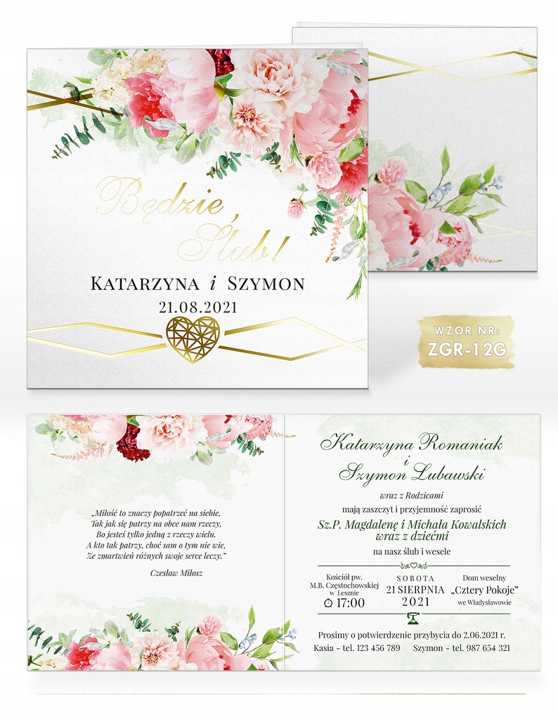 Купить Приглашения на свадьбу с позолоченными пионами - 6 шт.: отзывы ...