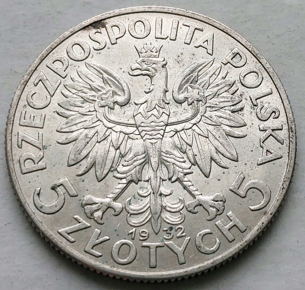 POLSKA - II RP : 5 złotych - GŁOWA KOBIETY - 1932 BZ - srebro