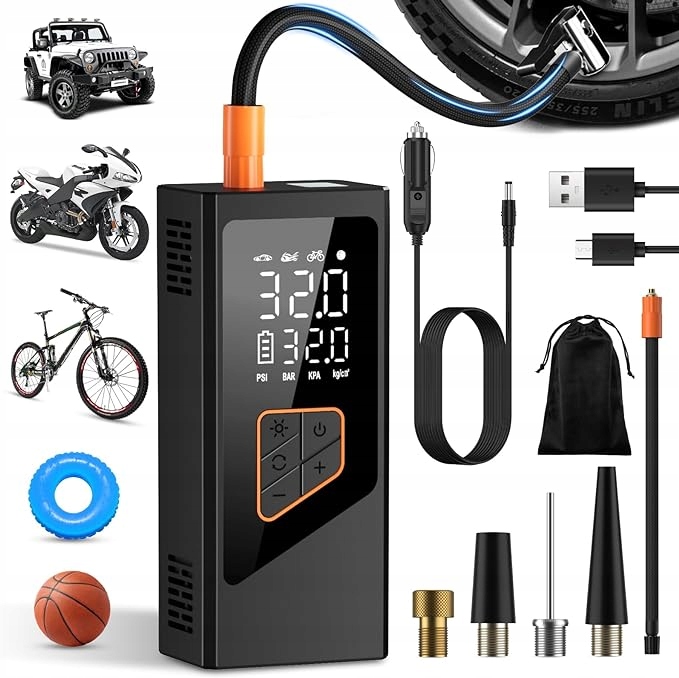 Kompresor Akumulatorowy 150PSI 7800mAh Powerbank Latarka Przenośna pompka