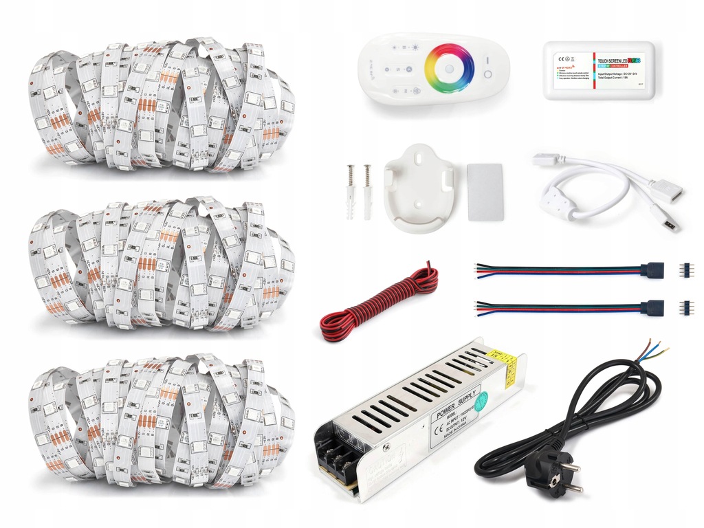 ZESTAW TAŚMA LED RGB 15M PILOT STEROWNIK ZASILACZ