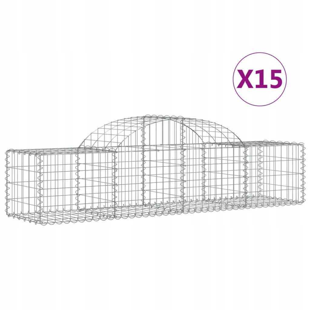 vidaXL Kosze gabionowe, 15 szt, 200x50x40/60 cm, galwanizowane żelazo