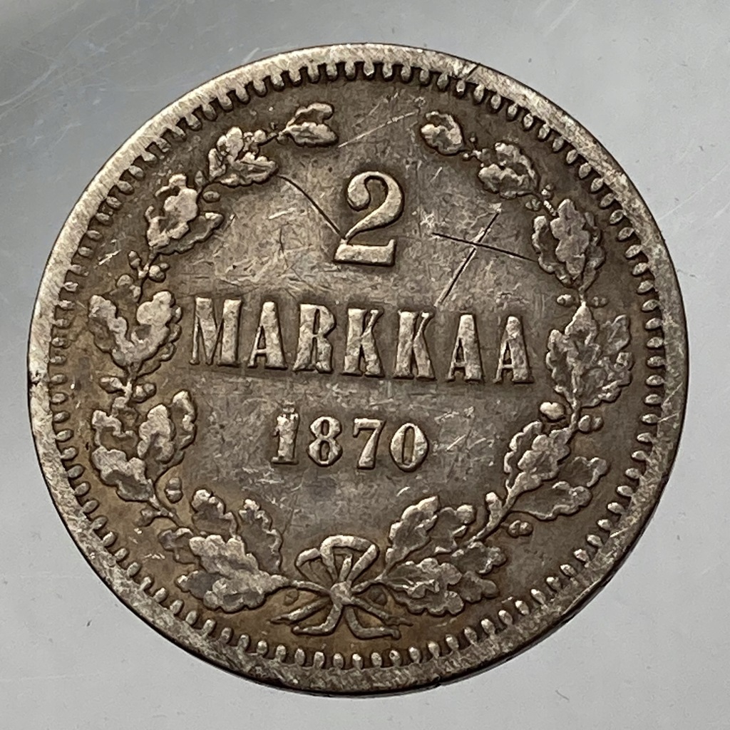 Finlandia Aleksander II 2 markkaa 1870 srebro